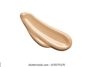 Foundation Makeup Brown Cream Smear. Liquid Beige Color Concealer Corrector Swatch Smudge Isolated On White Background. BB, CC Cream Texture 