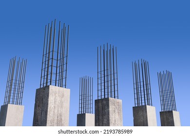 Foundation with metal reinforcement. Forms vertical formwork structures for the basement of a residential building. - Shutterstock ID 2193785989
