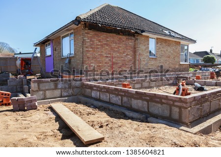 Foundation work of the house, blockwork, selective focus
