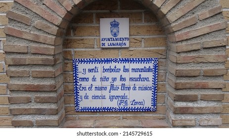 Fountain With Blue And White Tiles, With A Poem By Federico García Lorca In A Alpujarras Village In Granada. Lanjarón, Spain. 11.03.2022