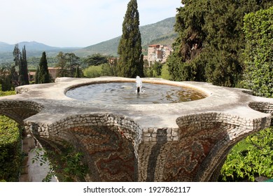 Fountain Decorated With Mosaics At Villa Deste. Italy
