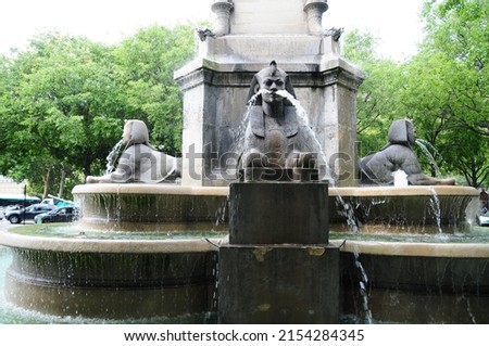 Fountain with Egyptian Sphinx sculptures in Europe.