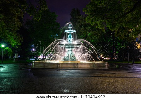 The fountain and the Europe park at night.