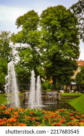 Fountain And Flowers In Folkets Park (the Peoples Park) In Malmo, Sweden