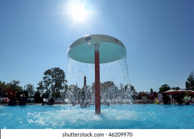 Fountain in form of mushroom in pool open-air
