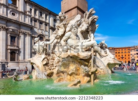 Fountain of Four Rivers (Fontana dei Quattro Fiumi) on Navona square, Rome, Italy