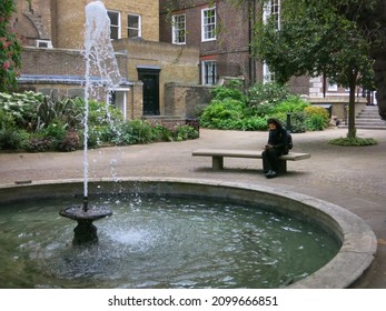 Fountain and Garden, Temple, London.  Temple is a historic legal district, home to the Royal Courts of Justice and judicial establishments. London, May 2015