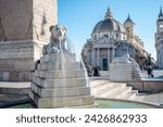 Fountain of the Lions in Piazza del Popolo in Rome, Italy
