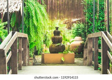 Fountain Locate Center Of Garden, Feng Shui In Thailand.