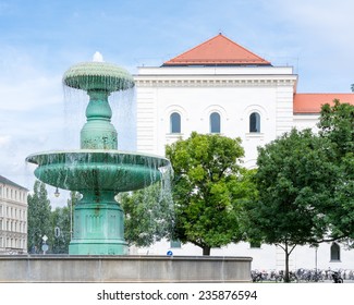 Fountain At The Ludwig Maximilian University Of Munich.