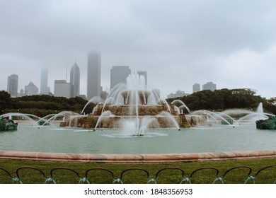 Fountain Millenium Park In Chicago Rainy