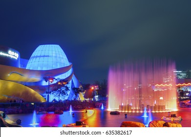 Fountain In Ocean Park At Night In Hong Kong