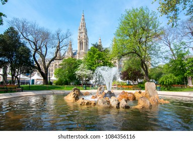 Fountain On City Hall Square, Vienna, Austria