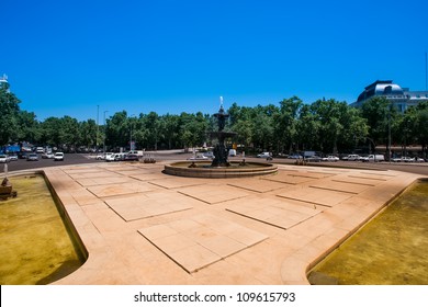 Fountain On Square In Madrid Spain