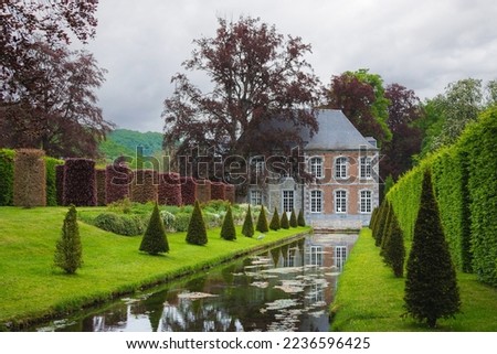 Fountain in the park of Annevoie Castle, a château in the village of Annevoie-Rouillon located in Wallonia in the municipality of Anhée, province of Namur, Belgium.