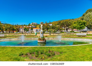 Fountain and park in Lamego town in Portugal