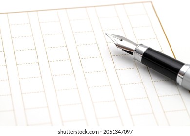 Fountain pen with Japanese writing letter paper background    - Powered by Shutterstock