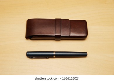 Fountain Pen And Leather Pen Case.