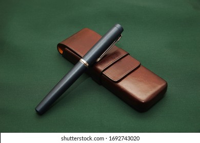 Fountain Pen And Leather Pen Case.