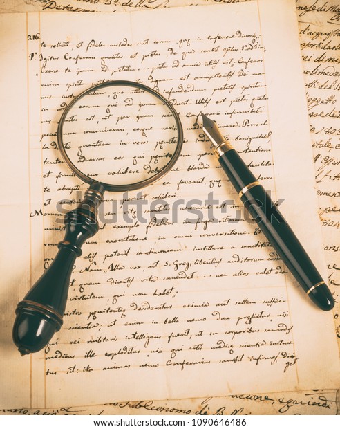 Fountain Pen Magnifying Glass On Letter Stock Photo Edit Now