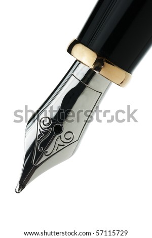 Fountain pen nib isolated on white background. Focus on entire nib end.
