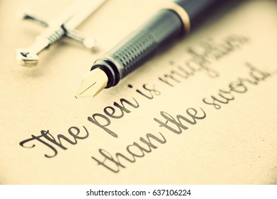 Fountain Pen Swords On Paper Printed Stock Photo Edit Now Fountain Pen And Swords On A Paper Printed With Proverb The Pen Is Mightier Than Romeo And Juliet English Essay also Essay For High School Students Essay Health Care