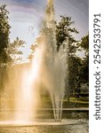 Fountain releasing water in a Bom Fim square, city of Setúbal, Portugal