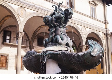 Fountain Of The Sea Monsters In Piazza Santissima Annunziata In Florence, Italy