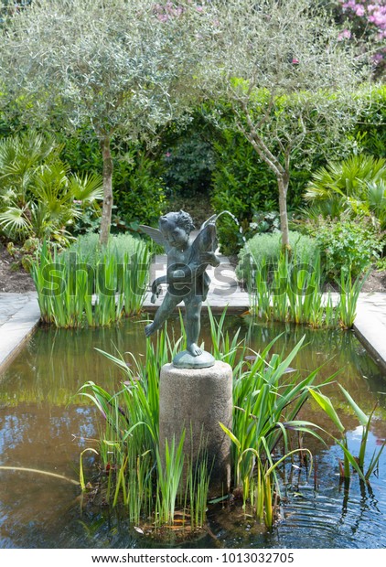 Fountain Statue Pond Country Cottage Garden Stock Photo Edit Now