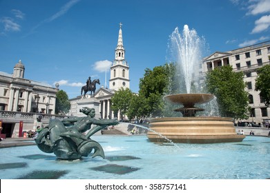 Fountain At Trafalgar Square, London, UK