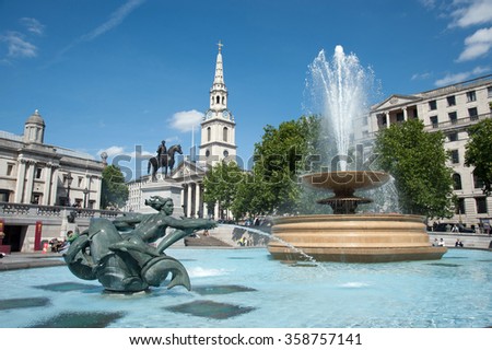Fountain at Trafalgar Square, London, UK