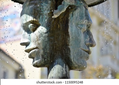  fountain two-faced Janus with water splashes 