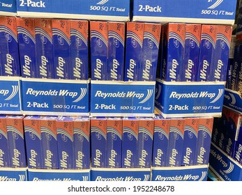 Fountain Valley, CA - USA - March 20, 2021: Reynolds Wrap Aluminum Foil Packages On A Store Shelf 