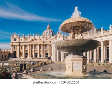 Fountain In Vatican City Saint Peter's Square On A Sunny Day