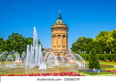 Fountain and Water Tower on Friedrichsplatz square in Mannheim - Germany