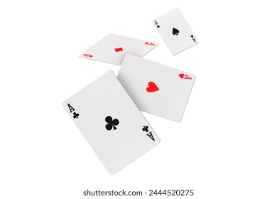 Four aces of diamonds clubs spades and hearts falling playing cards on white background - Powered by Shutterstock