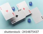 Four aces and dice on a blue background