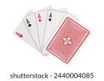 Four aces in five card poker hand playing cards with back design on white background