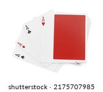 Four aces playing cards and deck on white background, top view