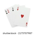 Four aces playing cards on white background, top view