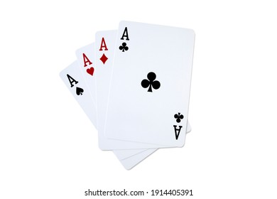 Four aces playing cards for poker casino game isolated on white background.