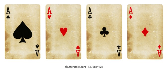 Four Aces Vintage Playing Cards - isolated on white