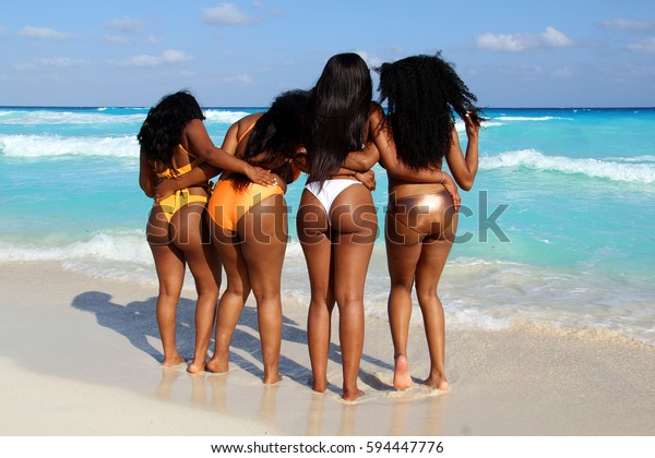 Black girls in thong bikinis Four Beautiful African American Beautiful Young Stock Photo Edit Now 594447776