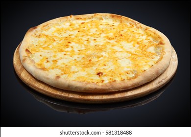 Four Cheese Pizza, mozzarella, cheddar, cream on a black background