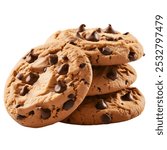 Four chocolate chips cookies, isolated, Four chocolate chips cookies isolated 