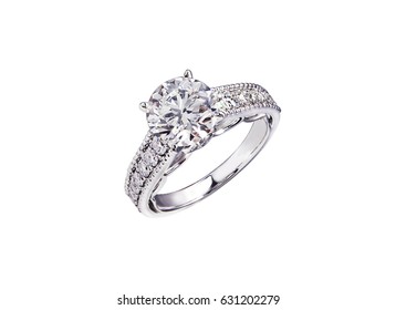 Four Claw Carat Round Shape Diamond Ring On Isolate White Background