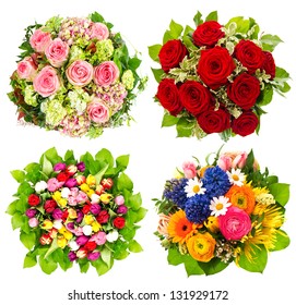 four colorful flowers bouquet for Birthday, Wedding, Mothers Day, Easter