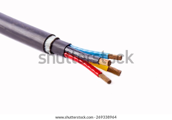 four core armored cooper cable on isolated background