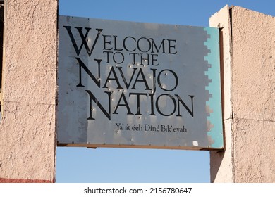 Four Corners, AZ - October 10, 2021: Navajo Nation Welcome Sign At The Four Corners Monument On Navajo Tribal Land