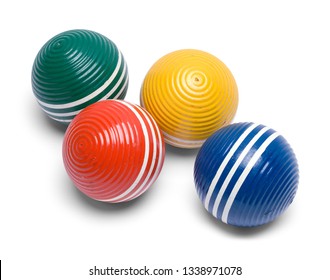 Four Croquet Balls Isolated on White Background.